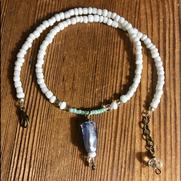 Hand Crafted Jewelry - Blue and White Beaded Ladies Beach Necklace,  Handmade Ladies Beaded Necklace